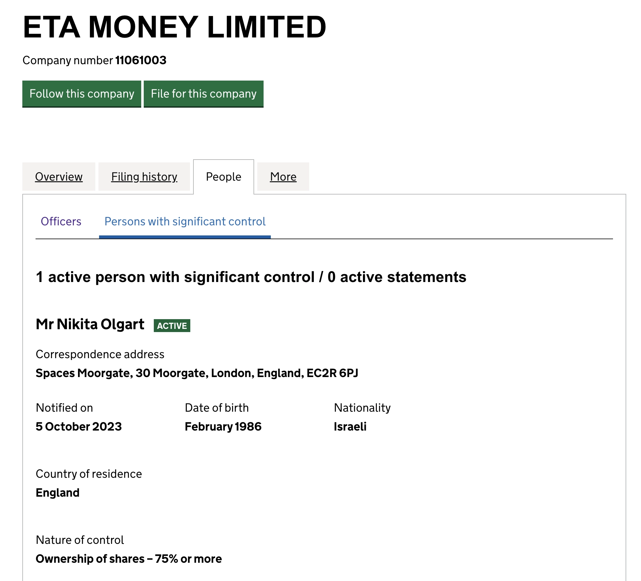 Никита Ольгарт юрист Акопяна Арсена и номинал в ETA MONEY LIMITED