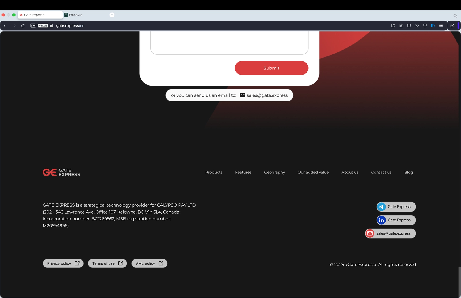 Gate.Express полностью аффилированная компания с Calypso Pay Корнеева