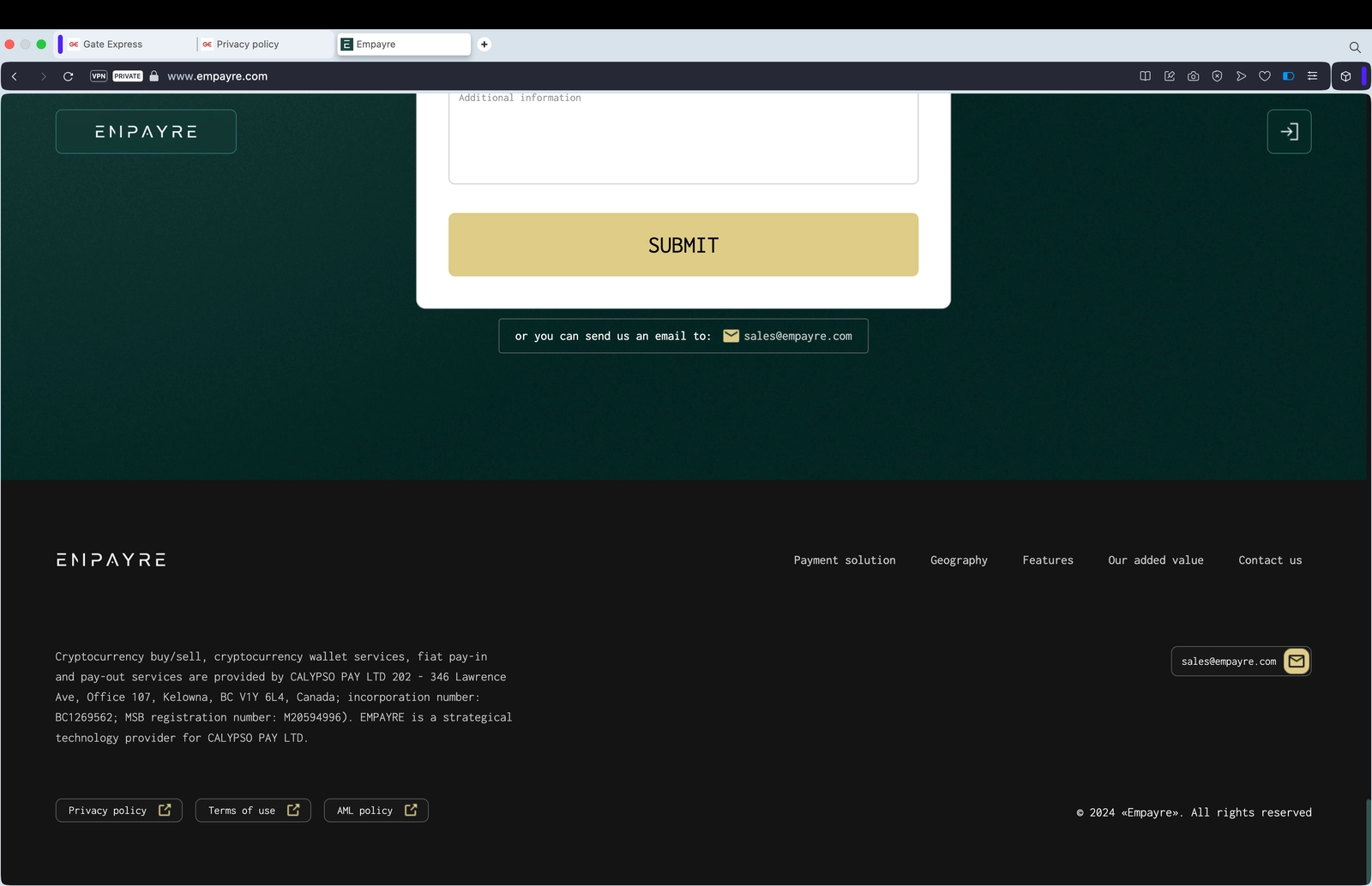 Gate.Express полностью аффилированная компания с Calypso Pay Корнеева