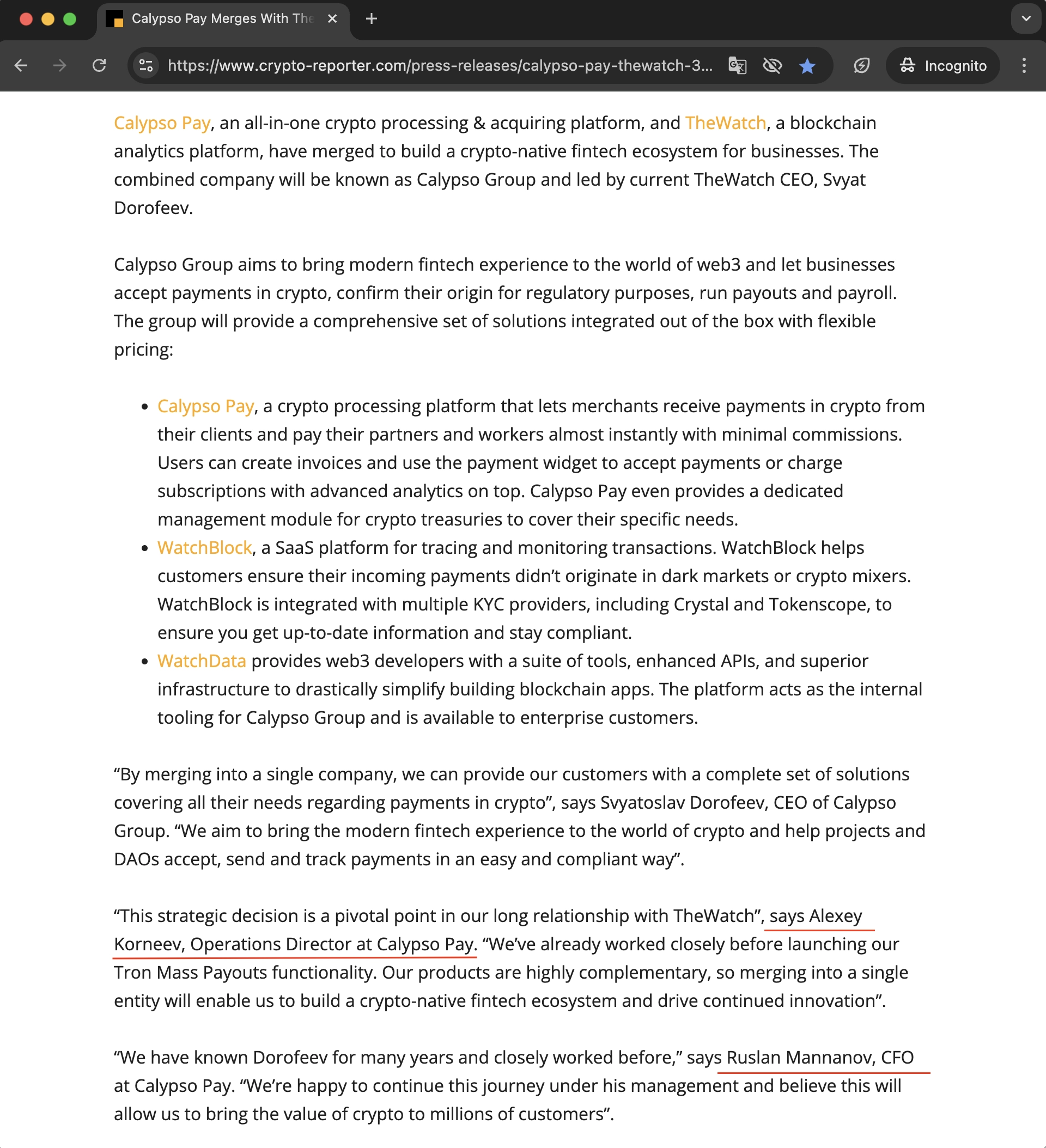 Корнеев Алексей, Маннанов Руслан и Дорофеев Святослав являются конечными бенефициарами головной компании Calypso Pay по снабжению криптой онлайн-казино